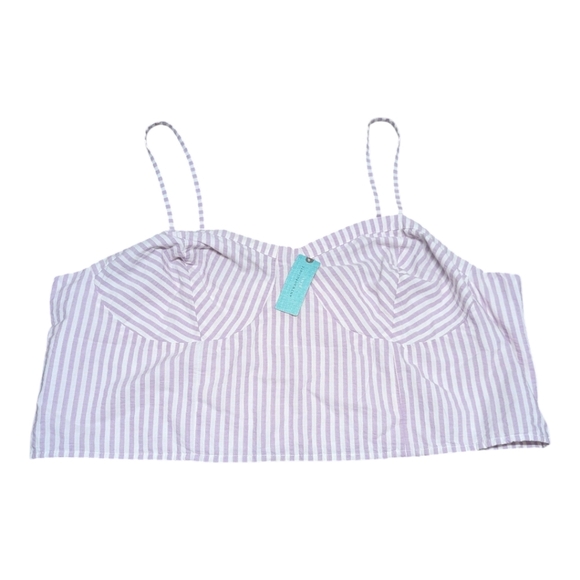 Anthropologie Plus Bustier Striped Smocked Crop Top Y2K Spaghetti Straps 2X - Picture 5 of 12